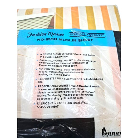 Vintage 70s Penneys Sheet Twin Bed Sheet 72" X 104" Penn-Prest Fashion Manor No- - Picture 6 of 8